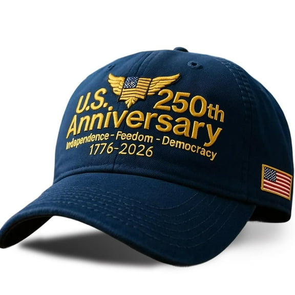 250th Anniversary Hat Made in U.S, Army Inspired Patriotic Cap, Retro Washed Red Baseball Style, American Flag Accent, Celebrate U.S. 250 in Honor and Style, Navy