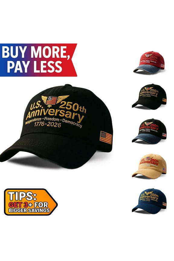 250th Anniversary Hat, Retro Washed Patriotic Cap, Adjustable Army Tribute Style, Celebrate America 250, Made in USA, Historic Commemorative Baseball Gift, Black