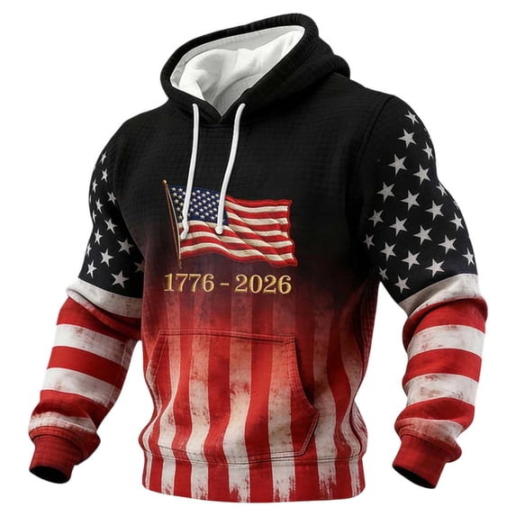 250th Anniversary Hoodies 1776 2026 American 250 Years Men Print Drawstring Hooded Sweatshirts Patriotic Casual Top