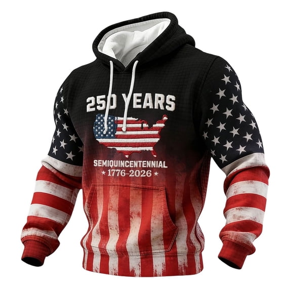 250th Anniversary Hoodies 1776 2026 American 250 Years Men Print Drawstring Hooded Sweatshirts Patriotic Casual Top