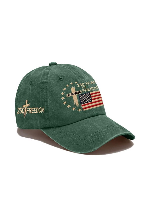 250th Anniversary Independence Day 1776-2026 250 Years of Freedom Printed Baseball Cap, Patriotic US Celebration Comfortable Outdoor Hat, One Size #008B Green