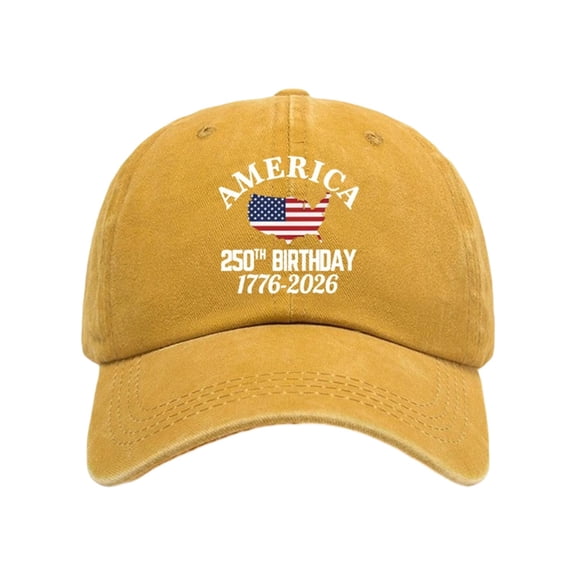 250th Anniversary Independence Day America 250th Birthday Printed Baseball Cap, Patriotic US Commemorative Celebration Hat, Adjustable Sun Cap #011C Yellow