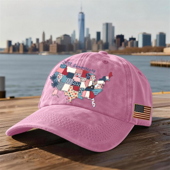 250th Anniversary Independence Day Baseball Cap, Distressed Washed Commemorative United States 1776-2026 Hat, Patriotic Adjustable Sun Cap for Adults #0471 Pink