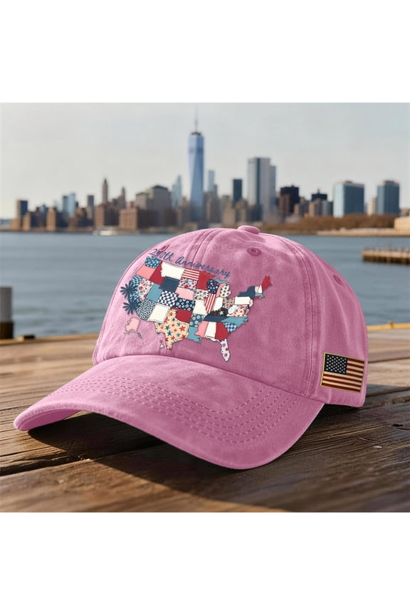 250th Anniversary Independence Day Baseball Cap, Distressed Washed Commemorative United States 1776-2026 Hat, Patriotic Adjustable Sun Cap for Adults #0475 Pink