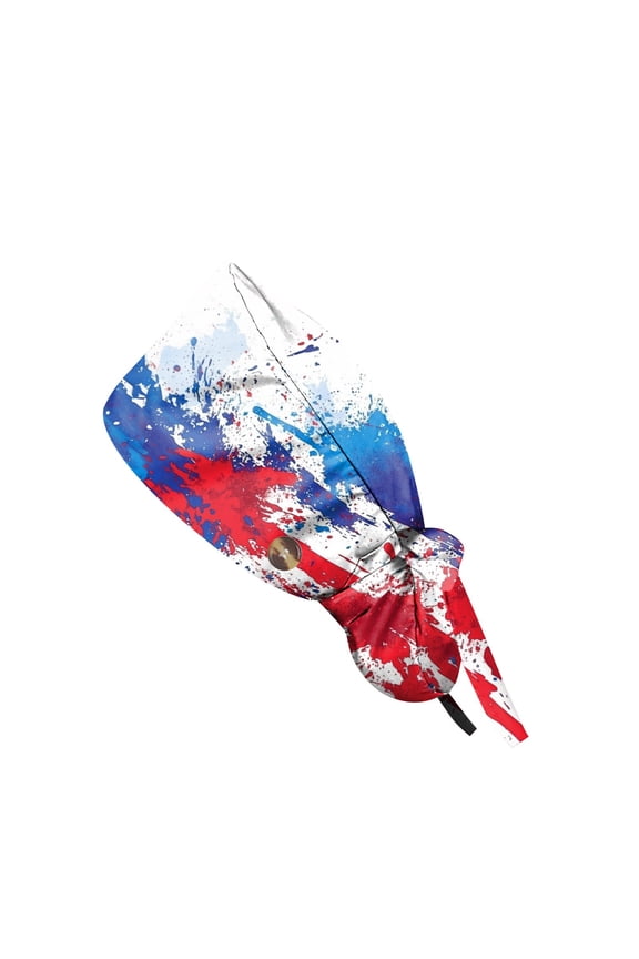 250th Anniversary Independence Day Scrub Cap for Women, Patriotic Working Hat with Ponytail Holder and Buttons, Dust-Proof Nursing Cap for July 4th #0115 Blue