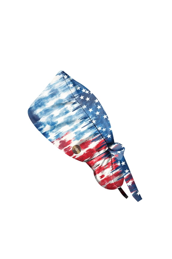 250th Anniversary Independence Day Scrub Cap for Women, Patriotic Working Hat with Ponytail Holder and Buttons, Dust-Proof Nursing Cap for July 4th #0132 Blue