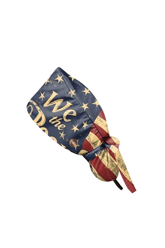 250th Anniversary Independence Day Scrub Cap for Women, Patriotic Working Hat with Ponytail Holder and Buttons, Dust-Proof Nursing Cap for July 4th #0313 Multicolor