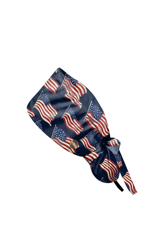 250th Anniversary Independence Day Scrub Cap for Women, Patriotic Working Hat with Ponytail Holder and Buttons, Dust-Proof Nursing Cap for July 4th #0325 Black