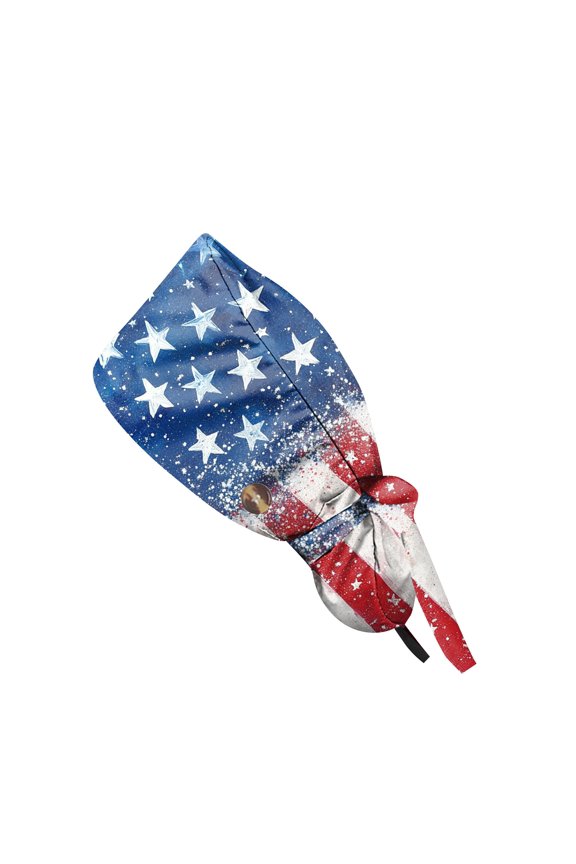 250th Anniversary Independence Day Scrub Cap for Women, Patriotic Working Hat with Ponytail Holder and Buttons, Dust-Proof Nursing Cap for July 4th #0332 Blue