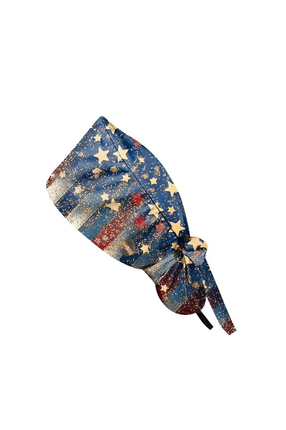 250th Anniversary Independence Day Scrub Cap for Women, Patriotic Working Hat with Ponytail Holder and Buttons, Dust-Proof Nursing Cap for July 4th #0335 Black