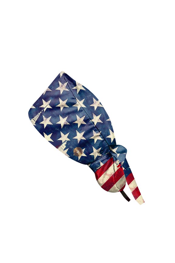 250th Anniversary Independence Day Scrub Cap for Women, Patriotic Working Hat with Ponytail Holder and Buttons, Dust-Proof Nursing Cap for July 4th #0345 Multicolor