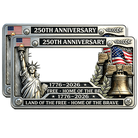 250th Anniversary Iron License Plate Frame, 250th Anniversary Automobile Decoration with American Flag, Statue of Liberty, Father's Day Gift, Gloss Patriotic Car Plate Frame Covers 2Pcs