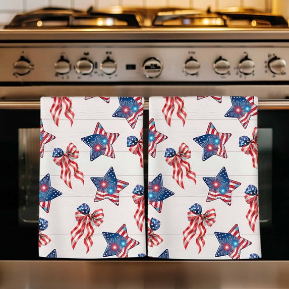 250th Anniversary Kitchen Towels Set of 3, 4th of July Blue Red Stars ...