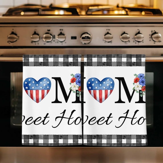 250th Anniversary Kitchen Towels Set of 4, Home Sweet Black Plaid 4th of July Absorbent Dish Towels for Kitchen, Microfiber Hand Towel, Quick Drying Tea Towel for Cleaning Decorative Dishcloths