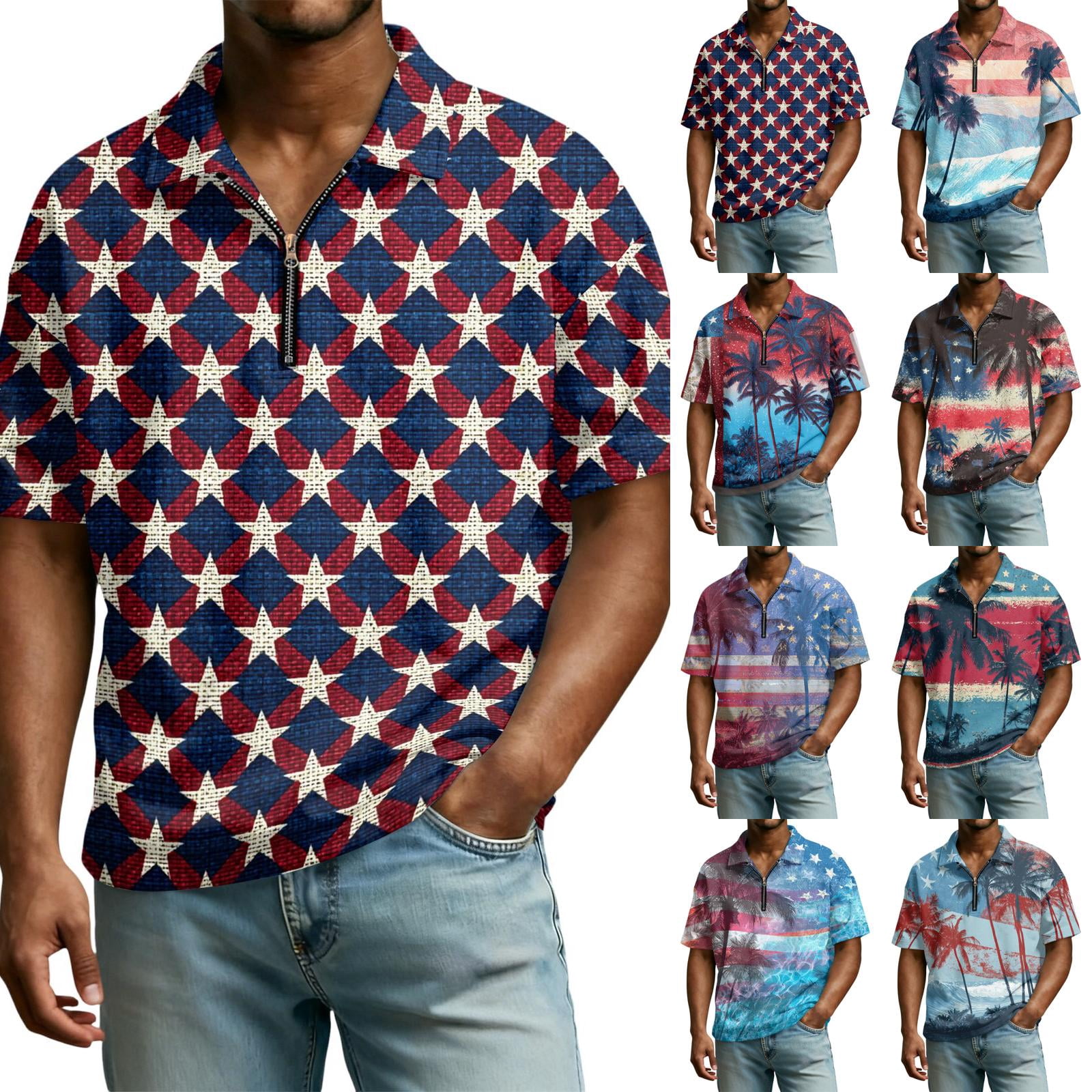 250th Anniversary Men's Short Sleeve Patriotic Zip Polo Shirt, 1776 ...