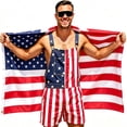 thumbnail image 1 of 250th Anniversary Mens American Flag Overalls Shorts Jumpsuit 4th of July Bib Coveralls, 1 of 8