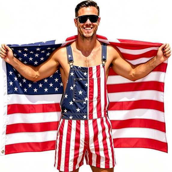 250th Anniversary Mens American Flag Overalls Shorts Jumpsuit 4th of July Bib Coveralls