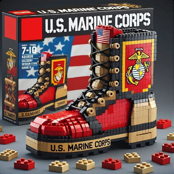 250th Anniversary - Military Boots Building Blocks U.S Marine Corps Blocks Gifts Army Themed Toy Block Merch Collectible Gifts for veterans, Father's Day