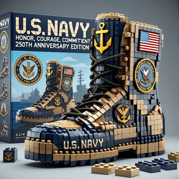 250th Anniversary - Military Boots Building Blocks U.S Marine Corps Blocks Gifts Army Themed Toy Block Merch Collectible Gifts for veterans, Father's Day