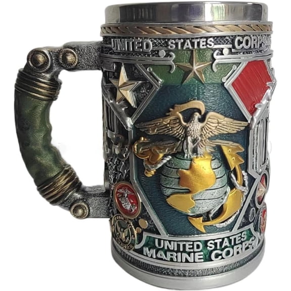 250th Anniversary Mugs Military Mug, 250th Anniversary Gifts 3D Marine-Corps Mug Commemorative Coffee Cup, Stainless Steel Inner, Christmas Gifts for Veteran & Military Fun Collectibles