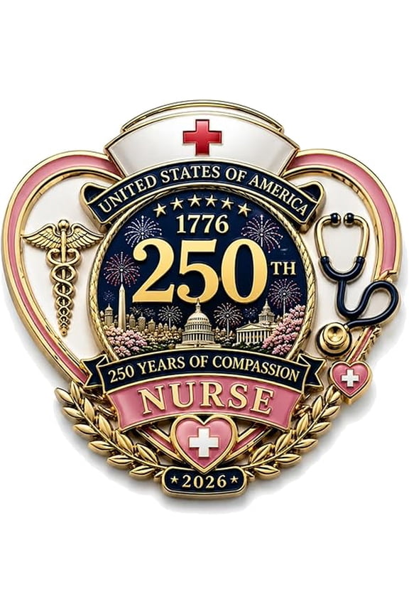 250th Anniversary Nurse Pin 2026, Patriotic 250 Years of Compassion Badge, America Birthday Brooch, Commemorative Enamel Lapel Pin for Nurses, 1/3/6 Packs