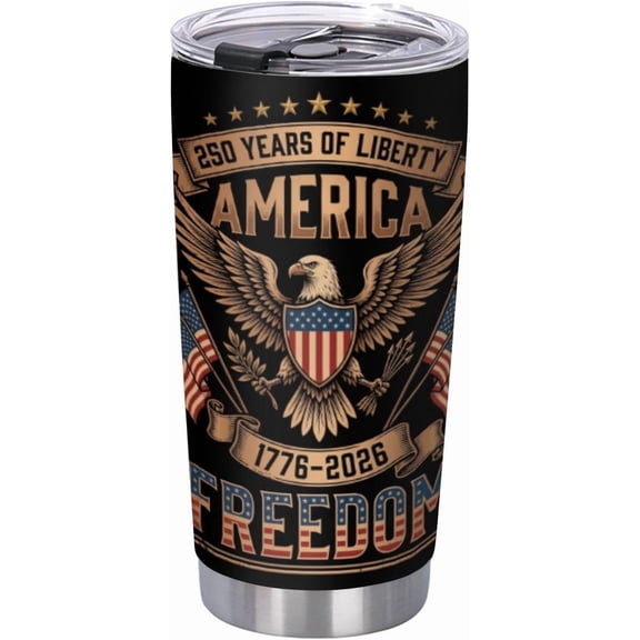 250th Anniversary Patriotic 20oz Tumbler with Lid, 1776-2026 Freedom Celebration Insulated Coffee Mug, Vintage Eagle Gift