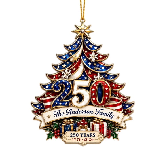 250th Anniversary Patriotic Christmas Ornaments, USA Flag Tree Snowflake Snow Globe Holiday Tree Hanging Decor, Commemorative