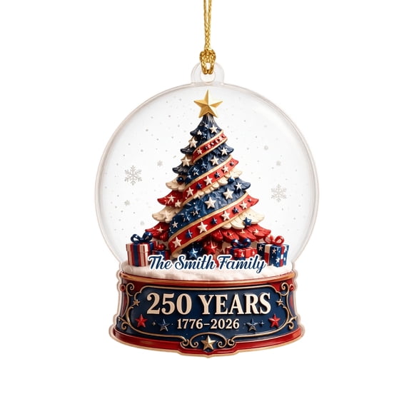 250th Anniversary Patriotic Christmas Ornaments, USA Flag Tree Snowflake Snow Globe Holiday Tree Hanging Decor, Commemorative