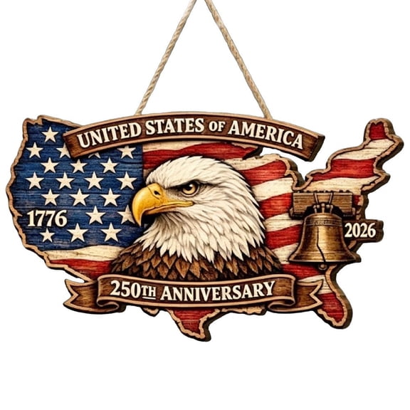 250th Anniversary Patriotic Decoration Wreath – 4th of July Ornaments, Wooden Design for Front Door Wall Decor, US 1776-2026