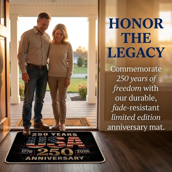 250th Anniversary Patriotic Door Mat, USA Front Door Mat Outdoor Non Slip Dirt Trapper Doormat, Vintage Red Independence Decor for Entryway Kitchen Porch