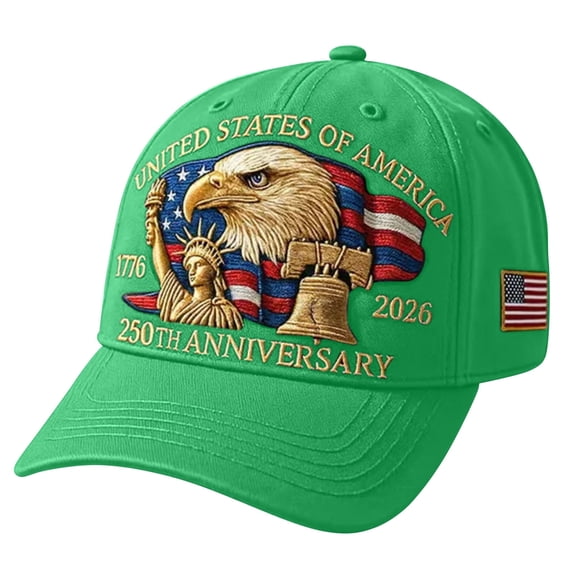 250th Anniversary Patriotic Eagle Cap, Retro Washed Printed Hat, Adjustable Baseball Style, Celebrate 250 Years of American Independence with Bold Tribute Design, Emerald Green