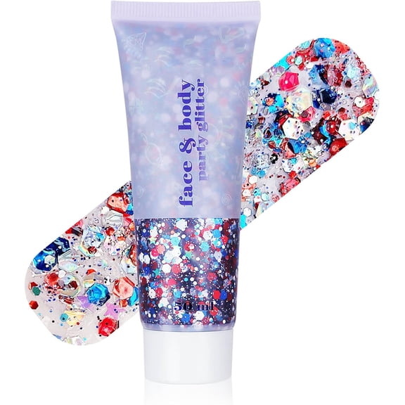 250th Anniversary Patriotic Face Glitter Gel,Body Glitter, 4th of July Outfits for Women Reflective Glitters Makeup,Holographic Long Lasting Chunky Sequins(1PC,Multicolor)