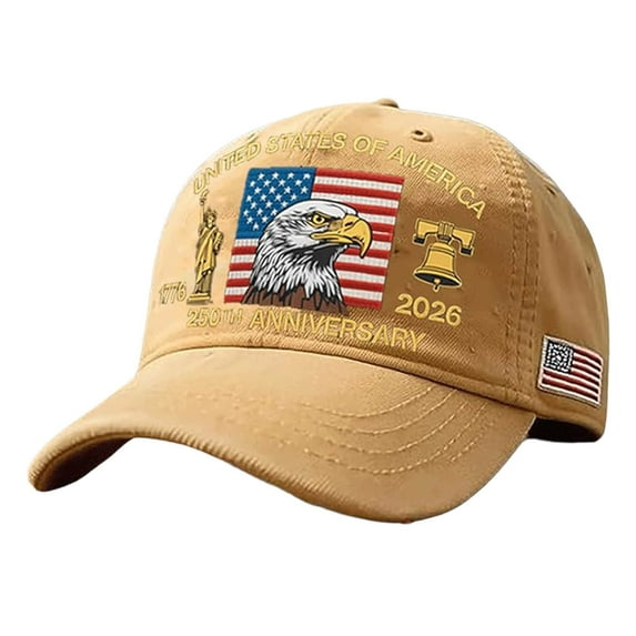 250th Anniversary Patriotic Hat, Vintage Washed Adjustable U.S.A. Baseball Cap with Printed Flag Graphic, Celebrate American Freedom Spirit and 250 Years Heritage, Unisex Tribute Hat
