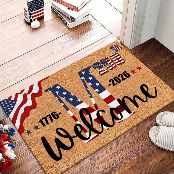 250th Anniversary Patriotic Initial Doormat, 15.75x23.62IN American Flag Monogram Welcome Rug, Weatherproof Polyester Entry Mat for Independence Day & Home Decor