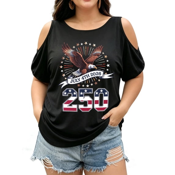 250th Anniversary Patriotic July 4th T-Shirt – USA 1776-2026 T-Shirt Plus Size Off Shoulder Graphic Print T-Shirt