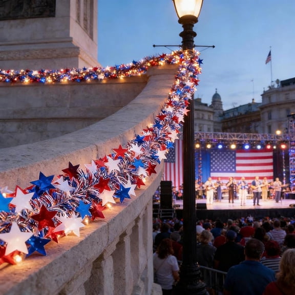 250th Anniversary Patriotic LED Star String Lights 20ft 40LED Battery Operated Red White Blue Twinkle Garland for 4th of July Outdoor Porch Decor