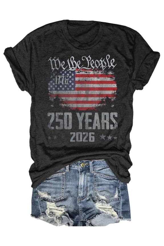 250th Anniversary Patriotic Shirts Women American Flag Shirt 4th of July Tee Tops Round Neck Short Sleeve Summer T-Shirt X-Large