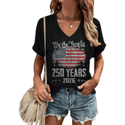 250th Anniversary Patriotic Shirts Women American Flag Shirt 4th of July Tee Tops V-Neck Short Sleeve Summer T-Shirt Large