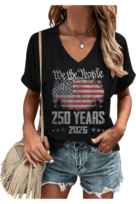 250th Anniversary Patriotic Shirts Women American Flag Shirt 4th of July Tee Tops V-Neck Short Sleeve Summer T-Shirt Small