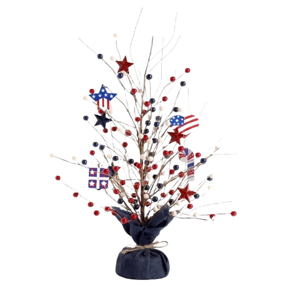 250th Anniversary Patriotic Star and Berry Pip Tree with Burlap Base  Red White Blue Decorative Tree for 4th of July Independence Day Tabletop, Independence Day Decor