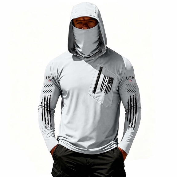 250th Anniversary Patriotic Sun Hoodie For Men USA 1776 Flag-Inspired Print Shirts 4th of July Outdoor Hiking Long Sleeve Top Light Gray XL