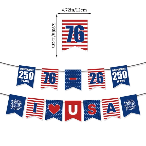 250th Anniversary Patriotic Theme Flags String Banner, 250th Anniversary Decoration Souvenir, 250th American Independence Day Decoration, 1776-2026 Patriotic Decoration, July 4th Decoration