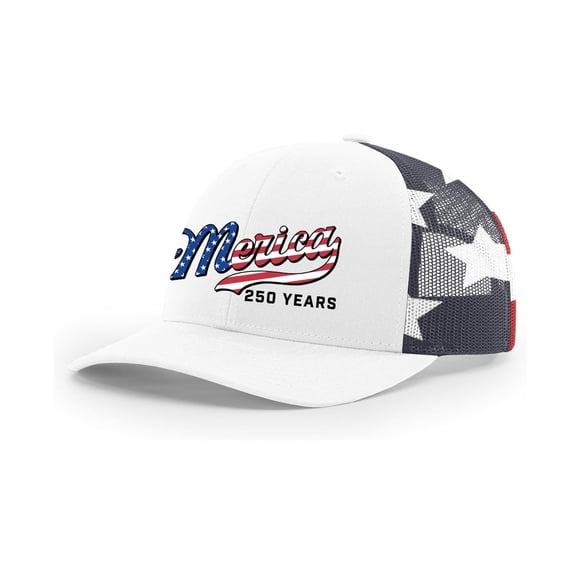 250th Anniversary Patriotic Trucker Hat, USA Flag Embroidery Baseball Cap, Breathable Mesh Back Adjustable Snapback for Summer
