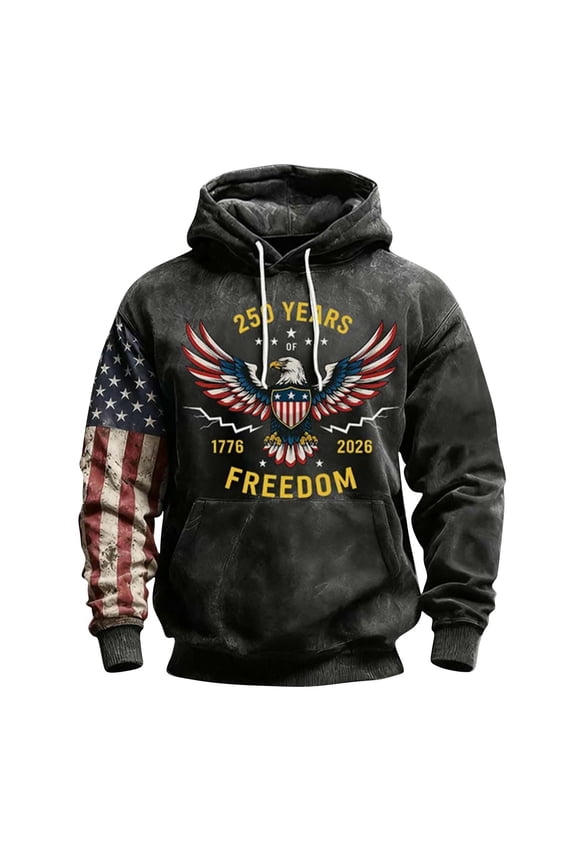 250th Anniversary Patriotic USA 1776-2026 Sweatshirt, Mens Tactical Hoodies Pullover Vintage American Flag Print Hoodie with Pocket