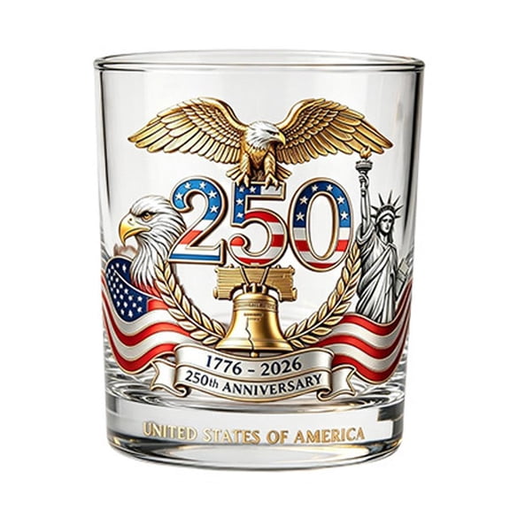 250th Anniversary We The People Heritage Whiskey Glass - Patriotic Historical Text Drinking Glasses for Liquor Bourbon,Wine - Personal Reserve Glass - Color F