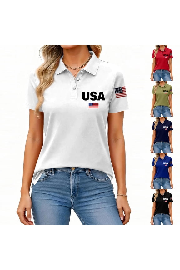 250th Anniversary Polo Shirt for Women 1776-2026 - Patriotic USA Flag Graphic Short Sleeve Collared Top - Casual Button-Up Tee with Side Slits for Independence Day White XXL