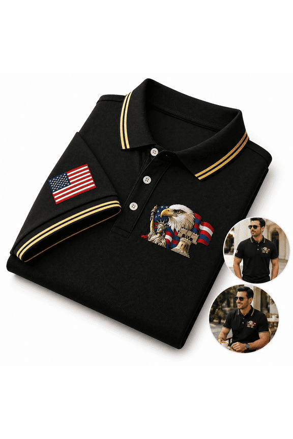 250th Anniversary Polo Shirt for Men, Patriotic USA Flag Eagle 1776-2026 Graphic Polo Tee, Casual Short Sleeve Independence Day Shirt