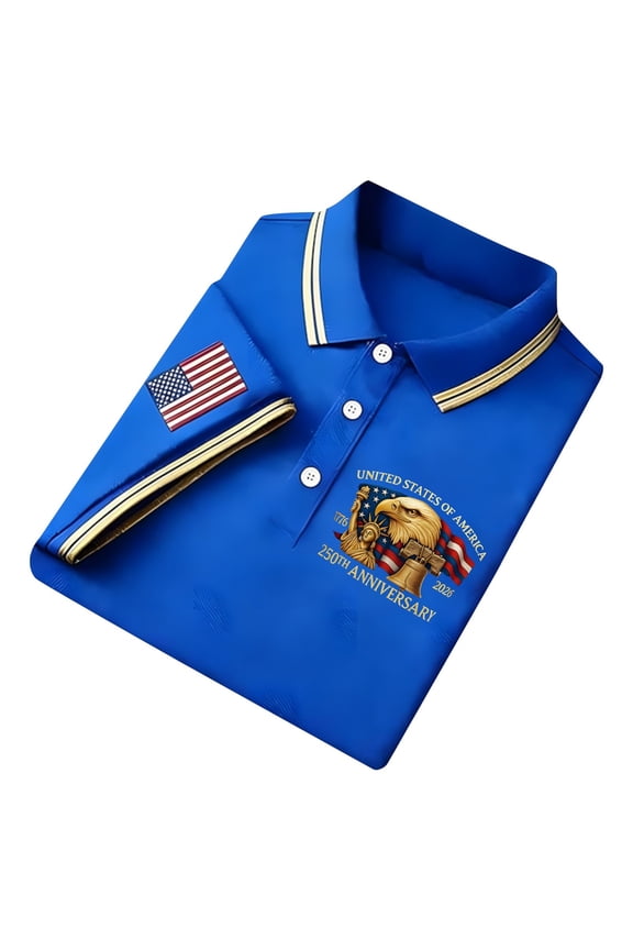 250th Anniversary Polo Shirts for Men Patriotic Shirt Short Sleeve Casual Commemorative Graphic Print Collared Top For Independence Day Anniversary Celebration
