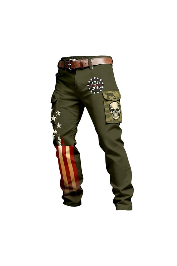 250th Anniversary Print Double Pocket Work Pants/Army Green/3XL
