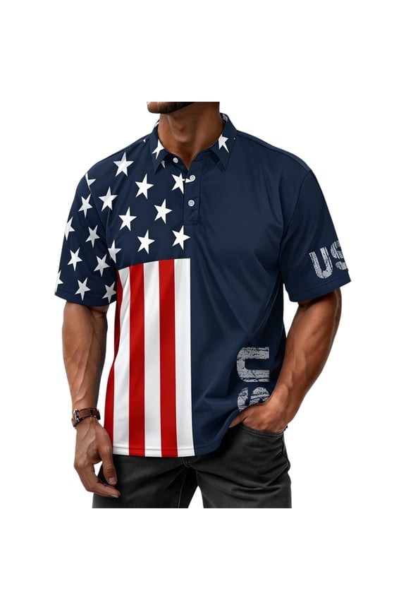 250th Anniversary Print Men's Polo Shirts Casual Short Sleeve Loose Fit Anniversary 250 Patriotic Flag Graphic Tee Navy L